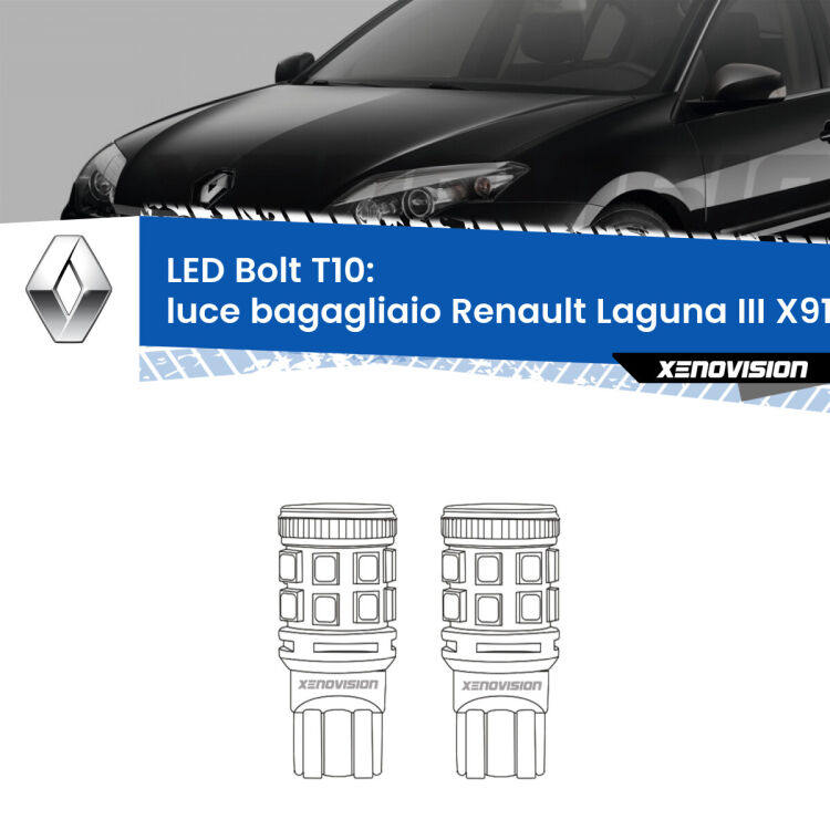 <strong>Luce Bagagliaio LED per Renault Laguna III</strong> X91 2007 - 2015. Coppia lampade <strong>T10</strong> modello Bolt canbus.