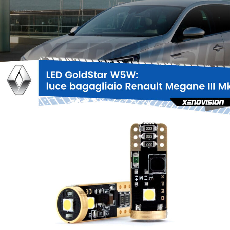 <strong>Luce Bagagliaio LED Renault Megane III</strong> Mk3 2008 - 2015: ottima luminosità a 360 gradi. Si inseriscono ovunque. Canbus, Top Quality.