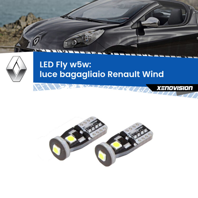 <strong>luce bagagliaio LED per Renault Wind</strong>  2010 - 2013. Coppia lampadine <strong>w5w</strong> Canbus compatte modello Fly Xenovision.