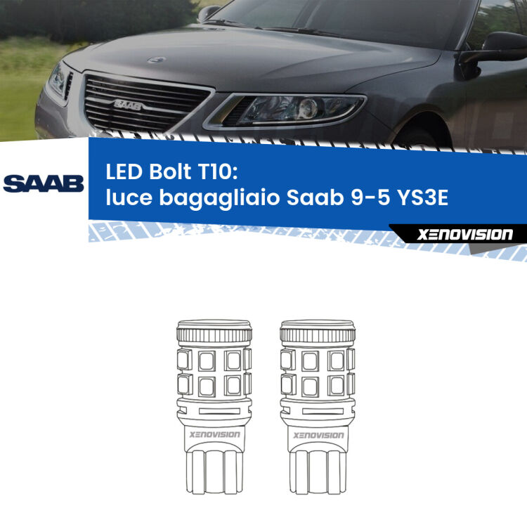 <strong>Luce Bagagliaio LED per Saab 9-5</strong> YS3E 1997 - 2010. Coppia lampade <strong>T10</strong> modello Bolt canbus.