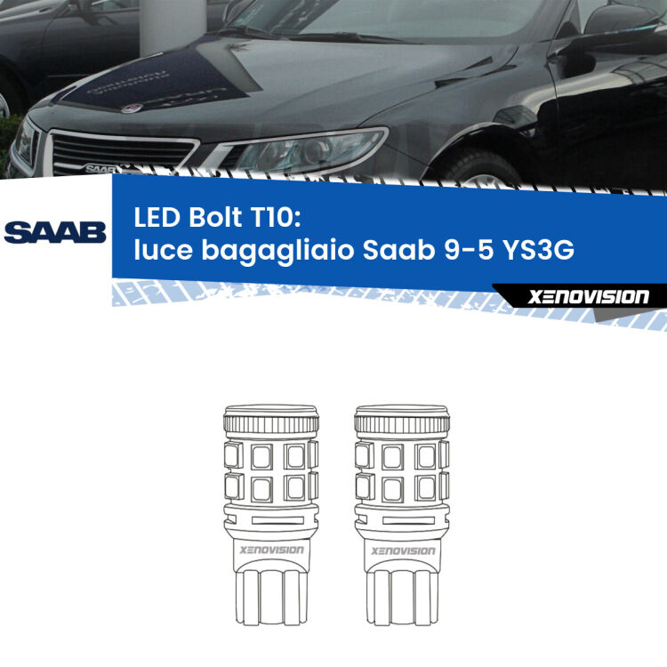 <strong>Luce Bagagliaio LED per Saab 9-5</strong> YS3G 2010 - 2012. Coppia lampade <strong>T10</strong> modello Bolt canbus.