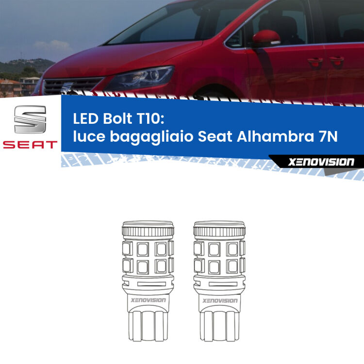 <strong>Luce Bagagliaio LED per Seat Alhambra</strong> 7N 2010 in poi. Coppia lampade <strong>T10</strong> modello Bolt canbus.