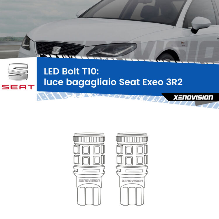 <strong>Luce Bagagliaio LED per Seat Exeo</strong> 3R2 2008 - 2013. Coppia lampade <strong>T10</strong> modello Bolt canbus.