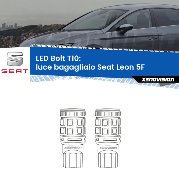 <strong>Luce Bagagliaio LED per Seat Leon</strong> 5F 2012 in poi. Coppia lampade <strong>T10</strong> modello Bolt canbus.