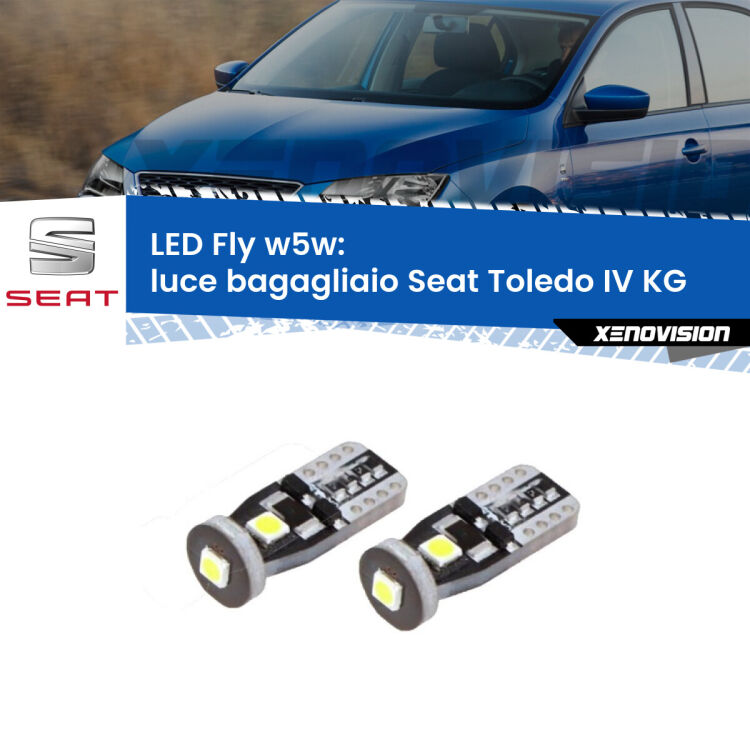 <strong>luce bagagliaio LED per Seat Toledo IV</strong> KG 2012 - 2019. Coppia lampadine <strong>w5w</strong> Canbus compatte modello Fly Xenovision.