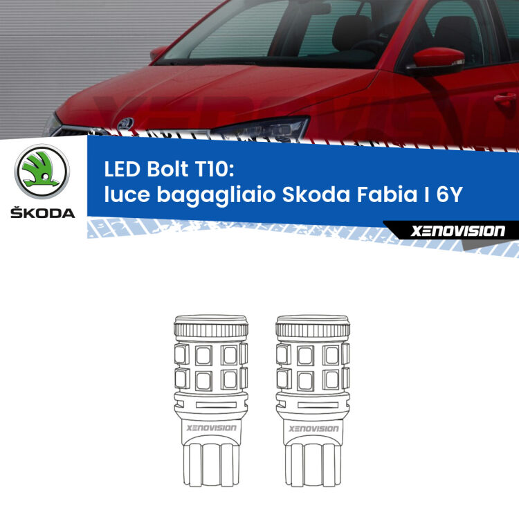 <strong>Luce Bagagliaio LED per Skoda Fabia I</strong> 6Y 2006 - 2006. Coppia lampade <strong>T10</strong> modello Bolt canbus.