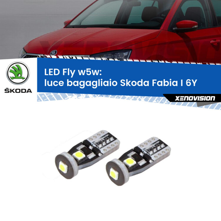 <strong>luce bagagliaio LED per Skoda Fabia I</strong> 6Y 2006 - 2006. Coppia lampadine <strong>w5w</strong> Canbus compatte modello Fly Xenovision.