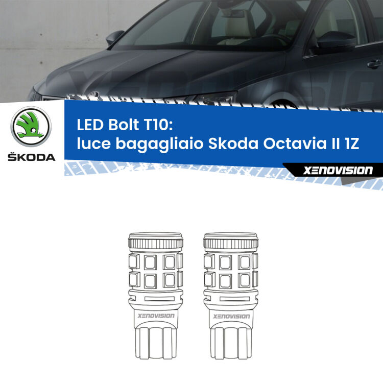 <strong>Luce Bagagliaio LED per Skoda Octavia II</strong> 1Z 2004 - 2013. Coppia lampade <strong>T10</strong> modello Bolt canbus.