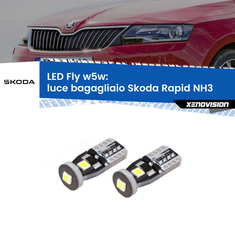 <strong>luce bagagliaio LED per Skoda Rapid</strong> NH3 2012 - 2021. Coppia lampadine <strong>w5w</strong> Canbus compatte modello Fly Xenovision.