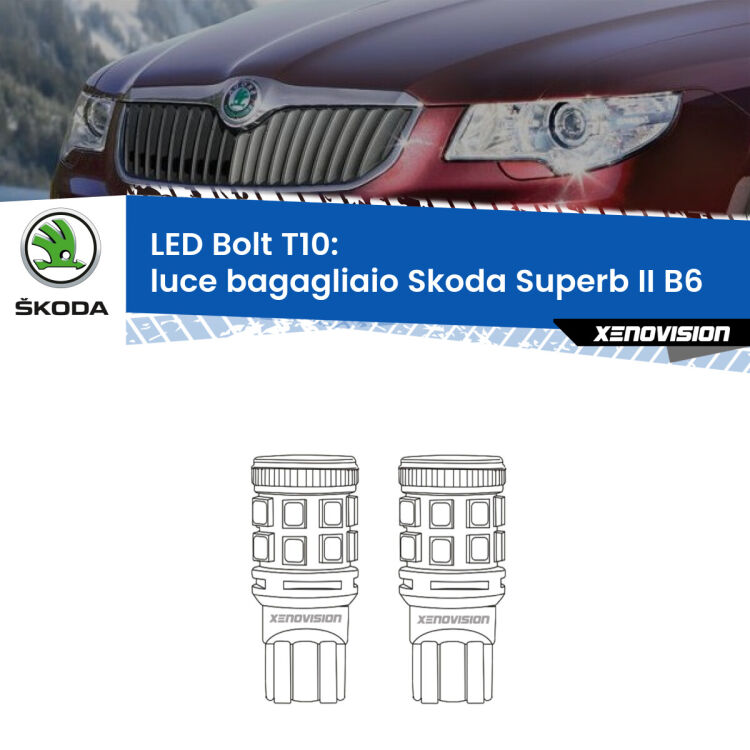 <strong>Luce Bagagliaio LED per Skoda Superb II</strong> B6 2008 - 2015. Coppia lampade <strong>T10</strong> modello Bolt canbus.