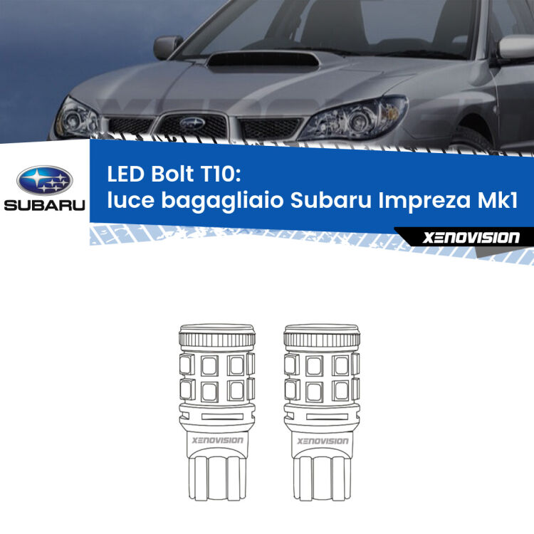 <strong>Luce Bagagliaio LED per Subaru Impreza</strong> Mk1 1992 - 2000. Coppia lampade <strong>T10</strong> modello Bolt canbus.