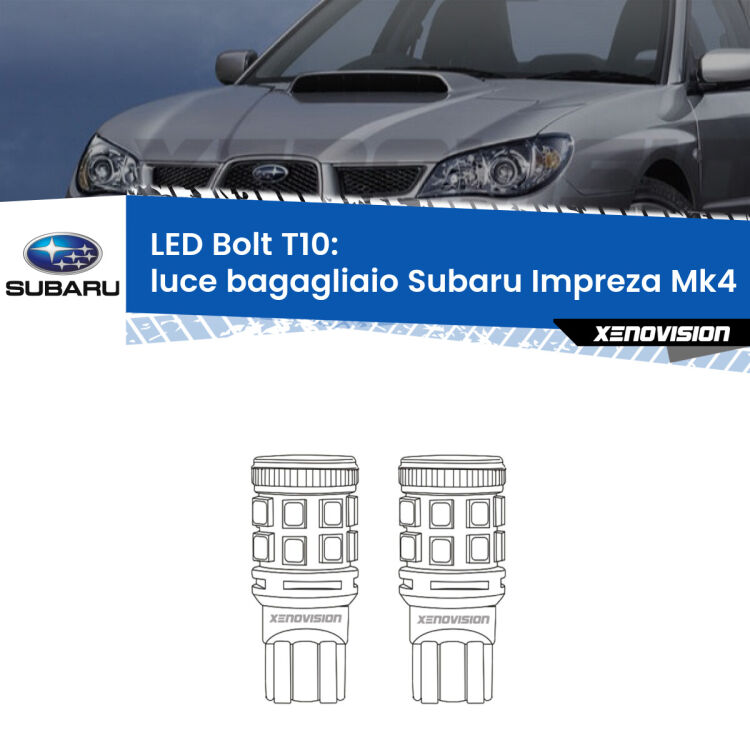 <strong>Luce Bagagliaio LED per Subaru Impreza</strong> Mk4 2011 - 2015. Coppia lampade <strong>T10</strong> modello Bolt canbus.