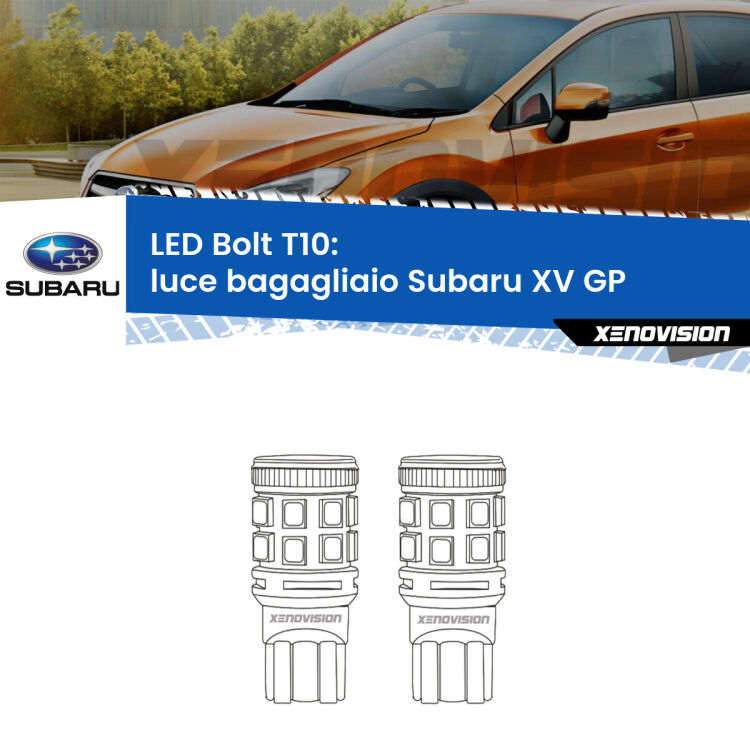 <strong>Luce Bagagliaio LED per Subaru XV</strong> GP 2012 - 2016. Coppia lampade <strong>T10</strong> modello Bolt canbus.