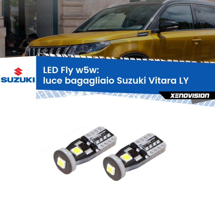 <strong>luce bagagliaio LED per Suzuki Vitara</strong> LY 2015 in poi. Coppia lampadine <strong>w5w</strong> Canbus compatte modello Fly Xenovision.