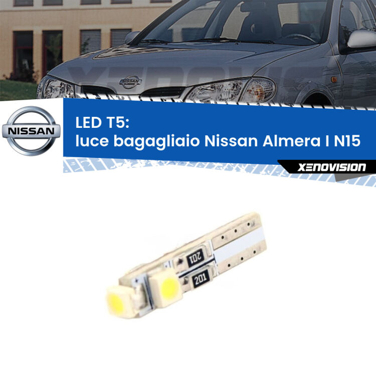 <strong>Luce Bagagliaio LED no-spie per Nissan Almera I</strong> N15 1995 - 2000. Lampadina <strong>T5</strong> da Xenovision