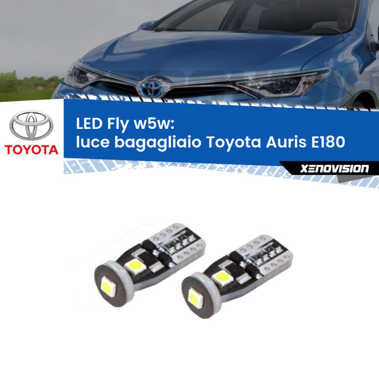 <strong>luce bagagliaio LED per Toyota Auris</strong> E180 2012 - 2018. Coppia lampadine <strong>w5w</strong> Canbus compatte modello Fly Xenovision.