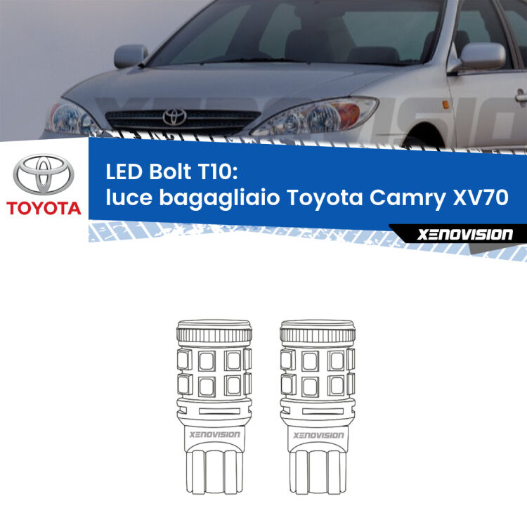 <strong>Luce Bagagliaio LED per Toyota Camry</strong> XV70 2017 in poi. Coppia lampade <strong>T10</strong> modello Bolt canbus.