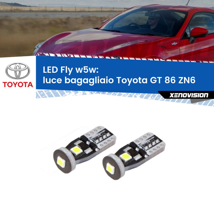 <strong>luce bagagliaio LED per Toyota GT 86</strong> ZN6 2012 - 2020. Coppia lampadine <strong>w5w</strong> Canbus compatte modello Fly Xenovision.