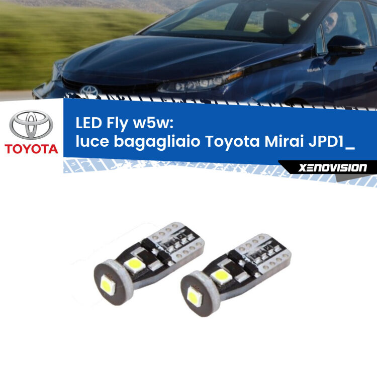 <strong>luce bagagliaio LED per Toyota Mirai</strong> JPD1_ 2014 in poi. Coppia lampadine <strong>w5w</strong> Canbus compatte modello Fly Xenovision.