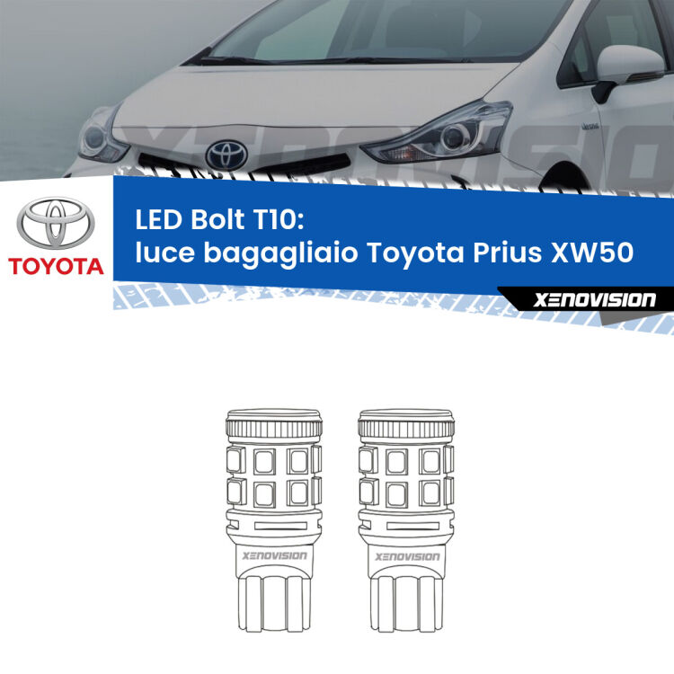 <strong>Luce Bagagliaio LED per Toyota Prius</strong> XW50 2015 in poi. Coppia lampade <strong>T10</strong> modello Bolt canbus.