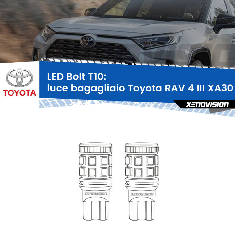 <strong>Luce Bagagliaio LED per Toyota RAV 4 III</strong> XA30 2005 - 2014. Coppia lampade <strong>T10</strong> modello Bolt canbus.