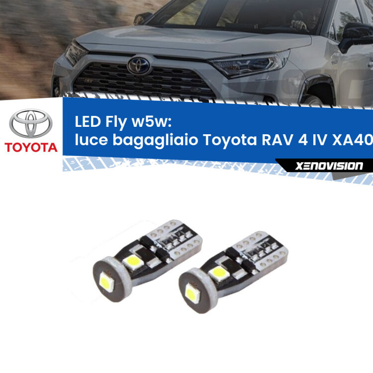 <strong>luce bagagliaio LED per Toyota RAV 4 IV</strong> XA40 2012 - 2018. Coppia lampadine <strong>w5w</strong> Canbus compatte modello Fly Xenovision.