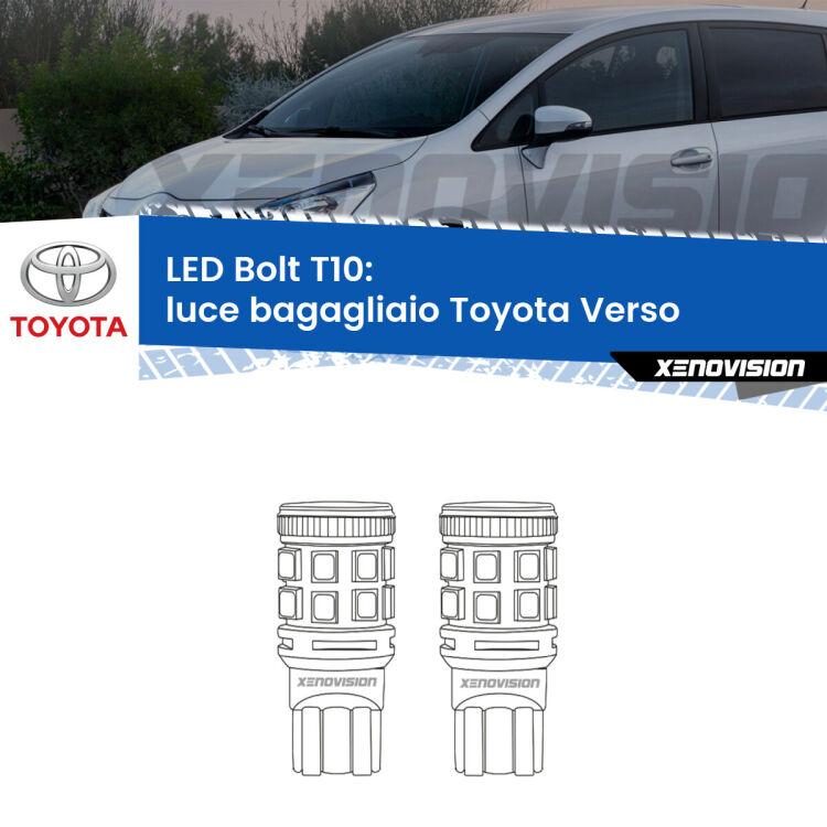 <strong>Luce Bagagliaio LED per Toyota Verso</strong>  2009 - 2018. Coppia lampade <strong>T10</strong> modello Bolt canbus.