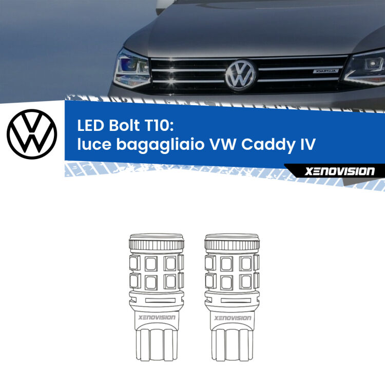 <strong>Luce Bagagliaio LED per VW Caddy IV</strong>  2015 - 2017. Coppia lampade <strong>T10</strong> modello Bolt canbus.