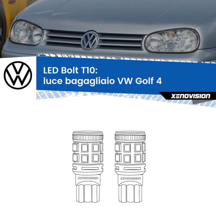 <strong>Luce Bagagliaio LED per VW Golf 4</strong>  Versione 2. Coppia lampade <strong>T10</strong> modello Bolt canbus.