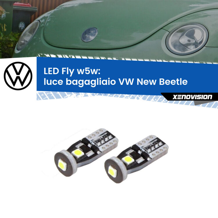 <strong>luce bagagliaio LED per VW New Beetle</strong>  1998 - 2010. Coppia lampadine <strong>w5w</strong> Canbus compatte modello Fly Xenovision.