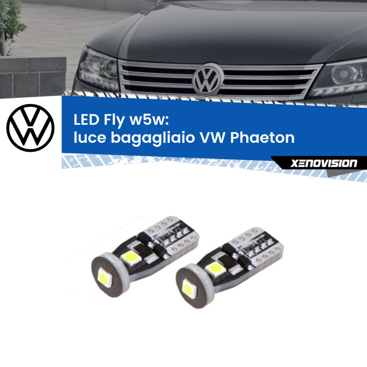 <strong>luce bagagliaio LED per VW Phaeton</strong>  2002 - 2016. Coppia lampadine <strong>w5w</strong> Canbus compatte modello Fly Xenovision.