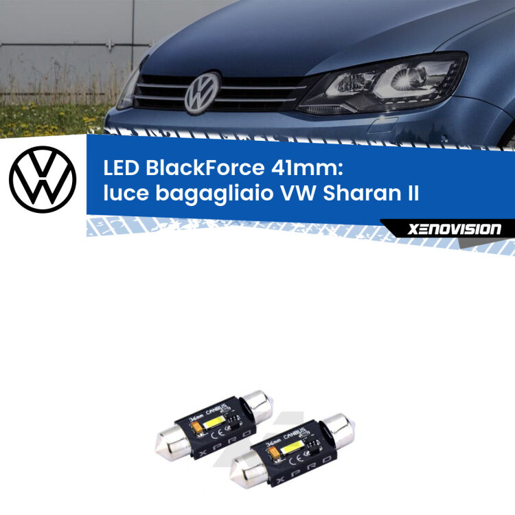 <strong>LED luce bagagliaio 41mm per VW Sharan</strong> II sul portellone. Coppia lampadine <strong>C5W</strong>modello BlackForce Xenovision.