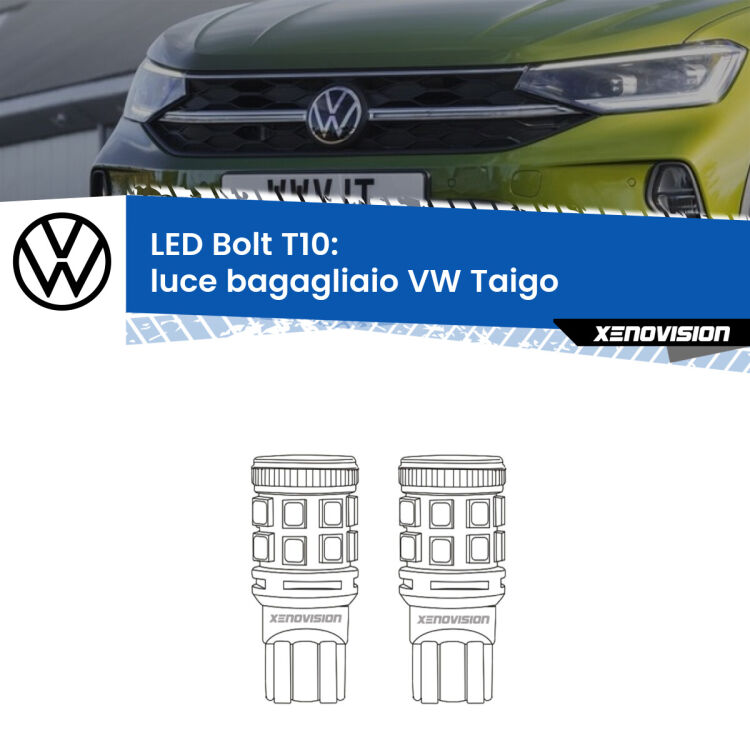 <strong>Luce Bagagliaio LED per VW Taigo</strong>  2020 in poi. Coppia lampade <strong>T10</strong> modello Bolt canbus.