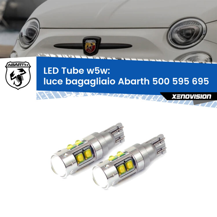 <strong>Luce Bagagliaio LED 6000k per Abarth 500 595 695</strong>  2008 - 2022. Lampadine <strong>W5W</strong> canbus modello Tube, luce bianco lunare, lunga durata e compatibilità.