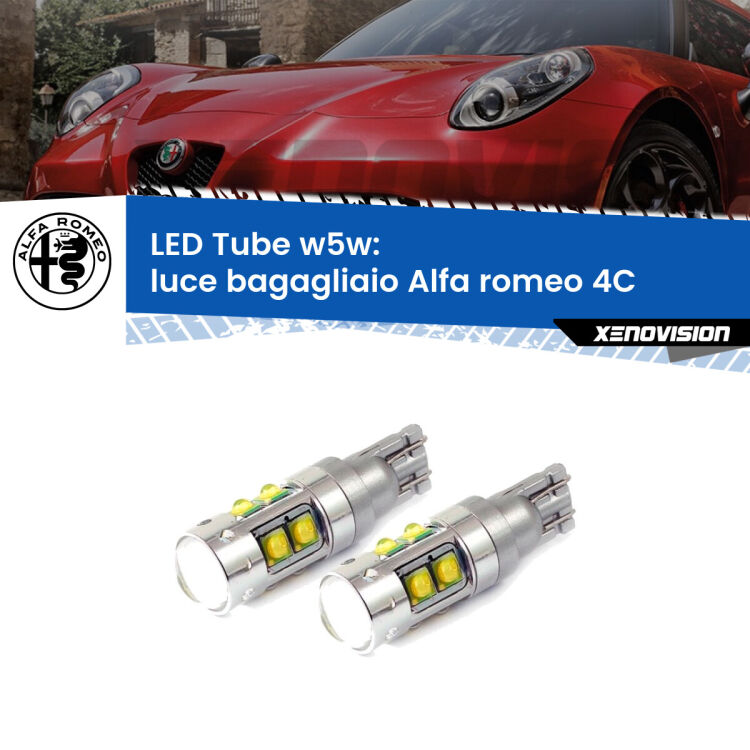 <strong>Luce Bagagliaio LED 6000k per Alfa romeo 4C</strong>  2013 in poi. Lampadine <strong>W5W</strong> canbus modello Tube, luce bianco lunare, lunga durata e compatibilità.