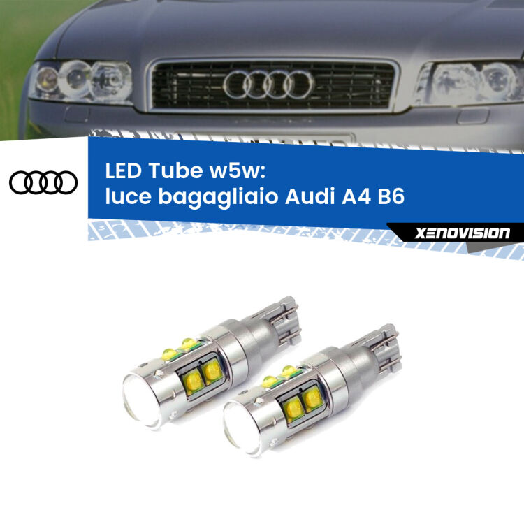 <strong>Luce Bagagliaio LED 6000k per Audi A4</strong> B6 2000 - 2004. Lampadine <strong>W5W</strong> canbus modello Tube, luce bianco lunare, lunga durata e compatibilità.