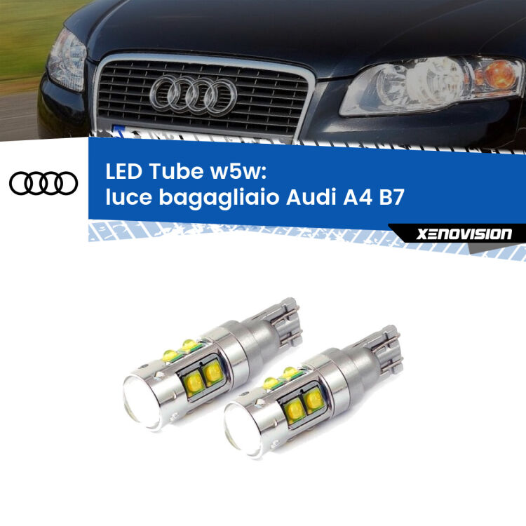 <strong>Luce Bagagliaio LED 6000k per Audi A4</strong> B7 2004 - 2008. Lampadine <strong>W5W</strong> canbus modello Tube, luce bianco lunare, lunga durata e compatibilità.