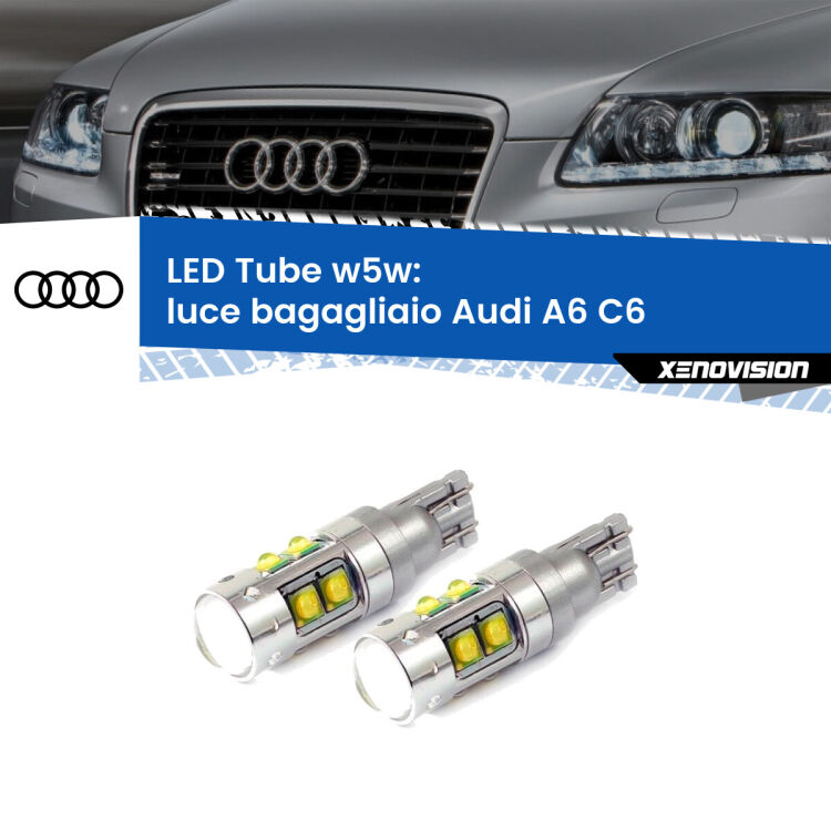 <strong>Luce Bagagliaio LED 6000k per Audi A6</strong> C6 2004 - 2011. Lampadine <strong>W5W</strong> canbus modello Tube, luce bianco lunare, lunga durata e compatibilità.