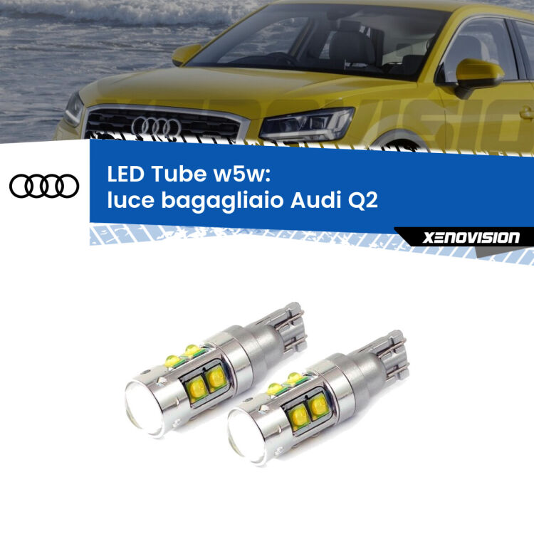 <strong>Luce Bagagliaio LED 6000k per Audi Q2</strong>  2016 - 2018. Lampadine <strong>W5W</strong> canbus modello Tube, luce bianco lunare, lunga durata e compatibilità.