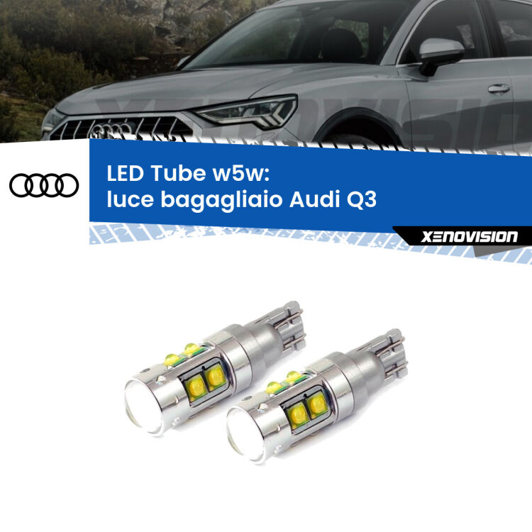 <strong>Luce Bagagliaio LED 6000k per Audi Q3</strong>  2011 - 2018. Lampadine <strong>W5W</strong> canbus modello Tube, luce bianco lunare, lunga durata e compatibilità.