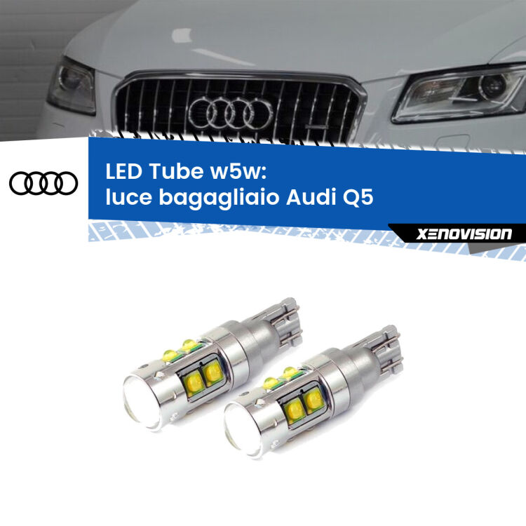 <strong>Luce Bagagliaio LED 6000k per Audi Q5</strong>  2008 - 2017. Lampadine <strong>W5W</strong> canbus modello Tube, luce bianco lunare, lunga durata e compatibilità.