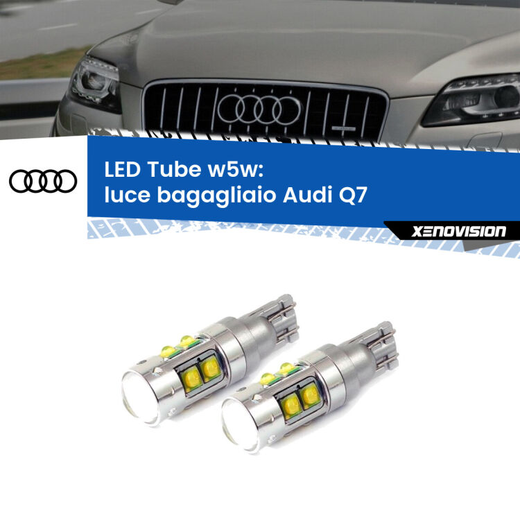 <strong>Luce Bagagliaio LED 6000k per Audi Q7</strong>  2006 - 2015. Lampadine <strong>W5W</strong> canbus modello Tube, luce bianco lunare, lunga durata e compatibilità.