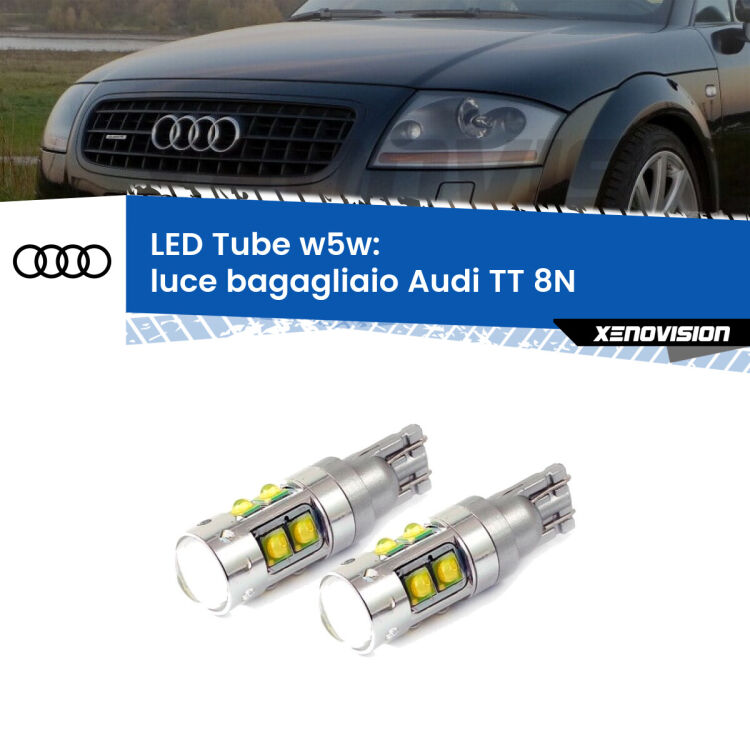 <strong>Luce Bagagliaio LED 6000k per Audi TT</strong> 8N 1998 - 2006. Lampadine <strong>W5W</strong> canbus modello Tube, luce bianco lunare, lunga durata e compatibilità.