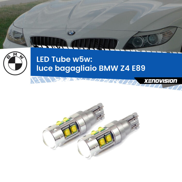 <strong>Luce Bagagliaio LED 6000k per BMW Z4</strong> E89 2009 - 2016. Lampadine <strong>W5W</strong> canbus modello Tube, luce bianco lunare, lunga durata e compatibilità.