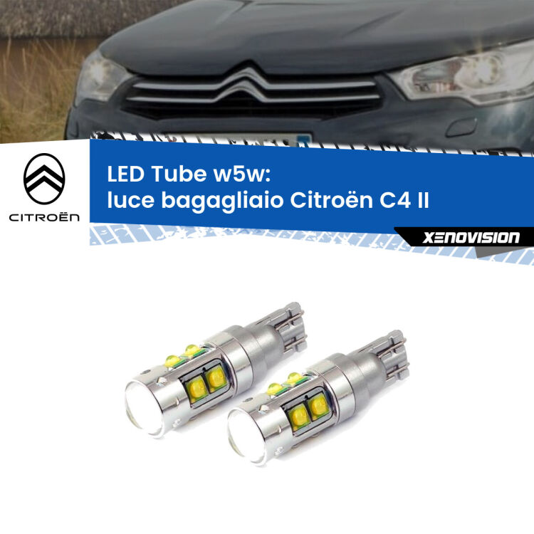 <strong>Luce Bagagliaio LED 6000k per Citroën C4</strong> II 2009 - 2016. Lampadine <strong>W5W</strong> canbus modello Tube, luce bianco lunare, lunga durata e compatibilità.