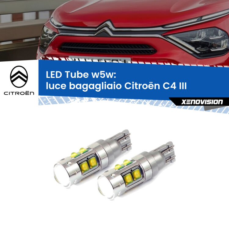 <strong>Luce Bagagliaio LED 6000k per Citroën C4</strong> III 2020 in poi. Lampadine <strong>W5W</strong> canbus modello Tube, luce bianco lunare, lunga durata e compatibilità.