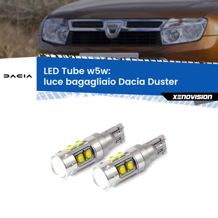 <strong>Luce Bagagliaio LED 6000k per Dacia Duster</strong>  restyling. Lampadine <strong>W5W</strong> canbus modello Tube, luce bianco lunare, lunga durata e compatibilità.