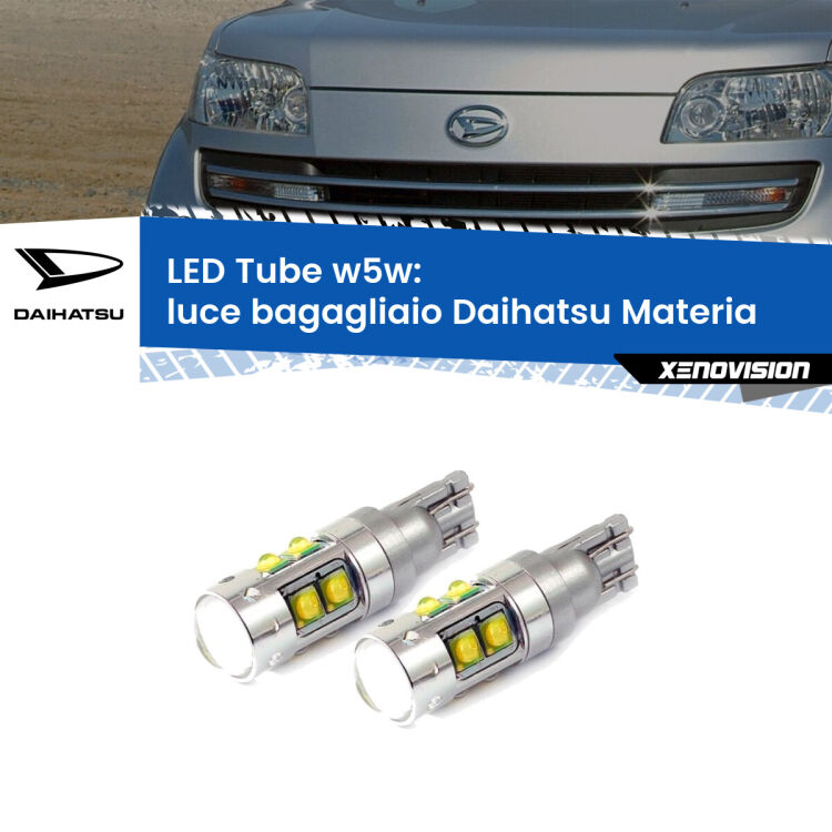 <strong>Luce Bagagliaio LED 6000k per Daihatsu Materia</strong>  2006 in poi. Lampadine <strong>W5W</strong> canbus modello Tube, luce bianco lunare, lunga durata e compatibilità.