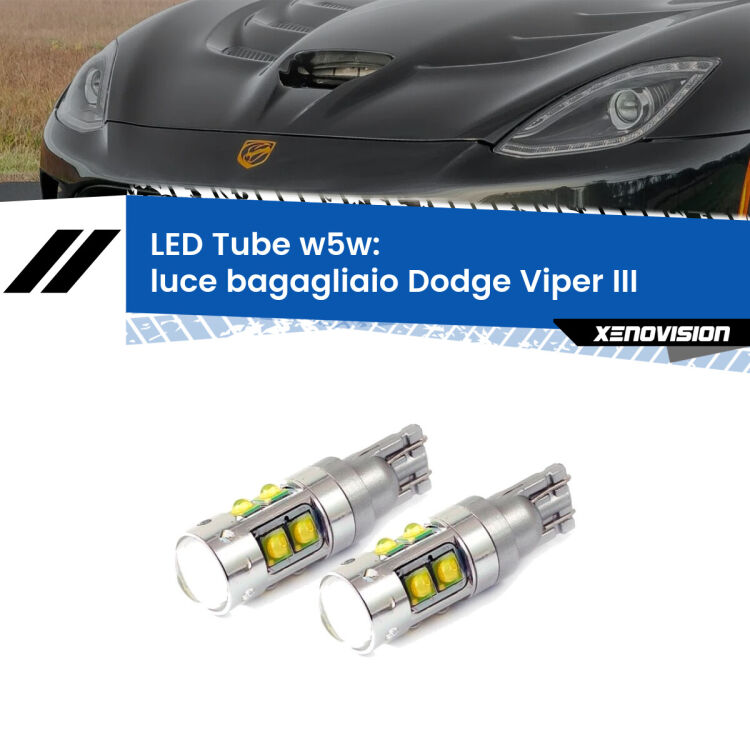 <strong>Luce Bagagliaio LED 6000k per Dodge Viper</strong> III in poi. Lampadine <strong>W5W</strong> canbus modello Tube, luce bianco lunare, lunga durata e compatibilità.