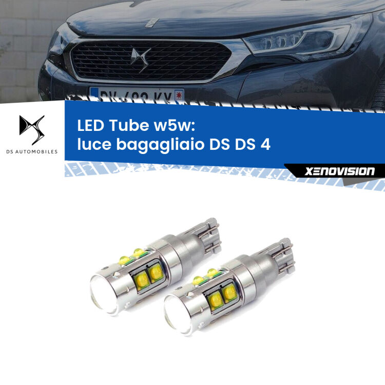 <strong>Luce Bagagliaio LED 6000k per DS DS 4</strong>  2015 in poi. Lampadine <strong>W5W</strong> canbus modello Tube, luce bianco lunare, lunga durata e compatibilità.